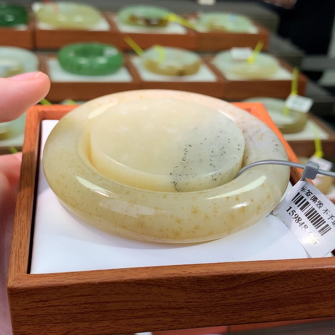 和田玉未镶嵌手镯桂花青花54.55