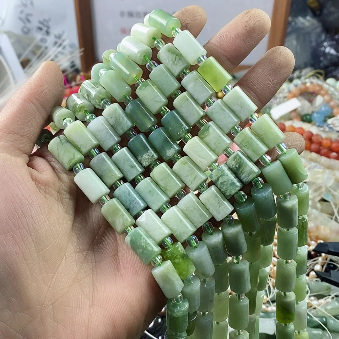 玛瑙/玉髓珠宝半成品未镶嵌一条天然8×12岫玉奶盖直桶珠