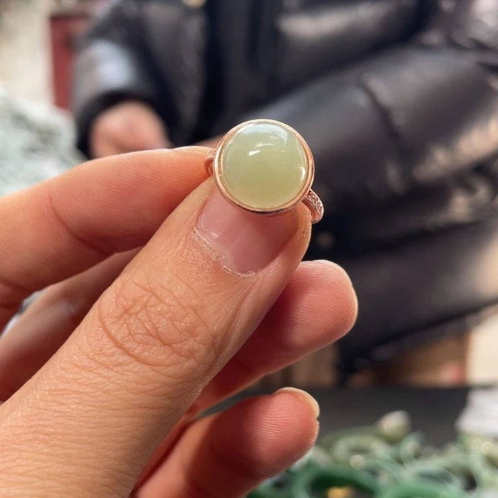 和田玉戒指银S925镶嵌