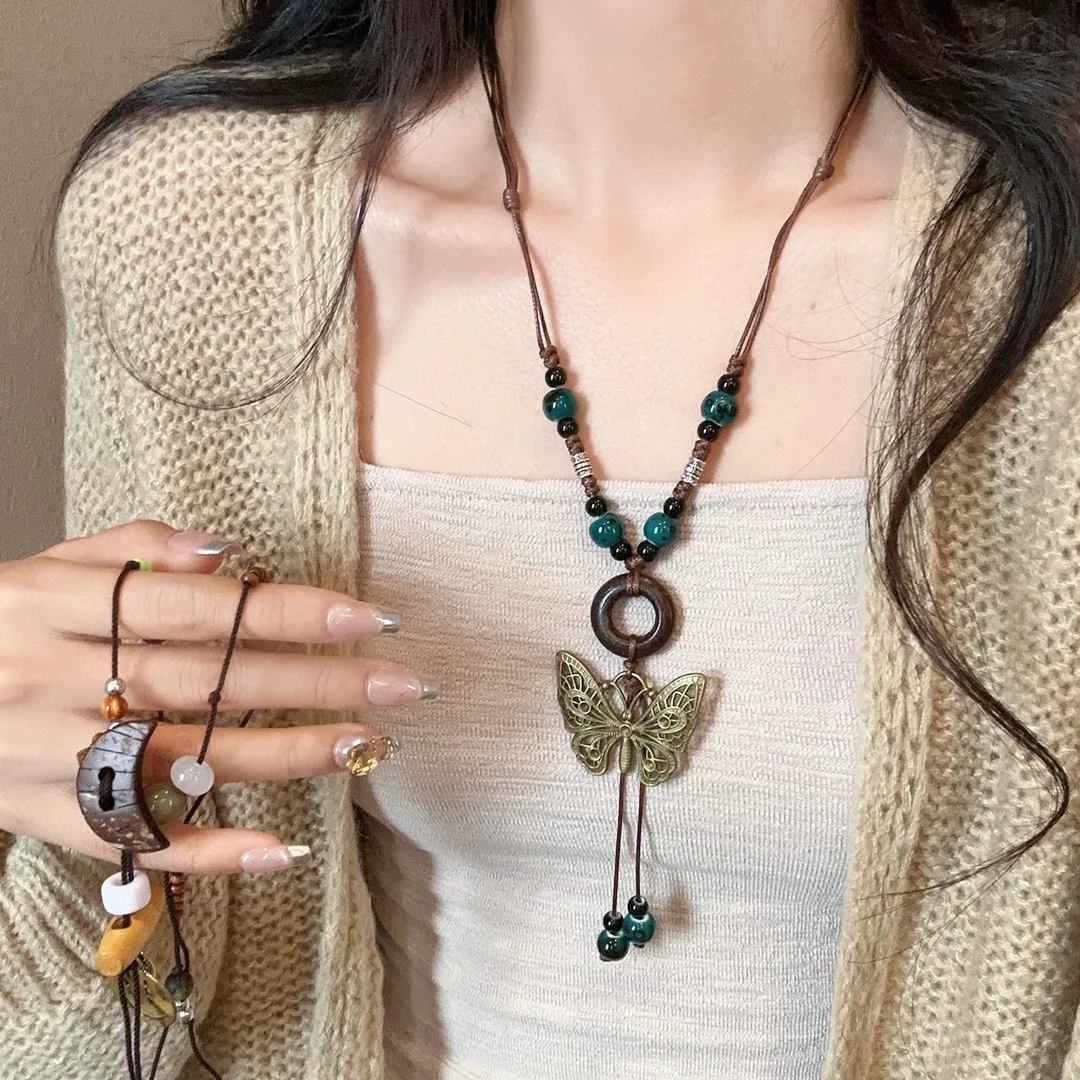 非金属陶瓷项链 波西米亚风蝴蝶项链女新中式长款高级感挂脖配饰