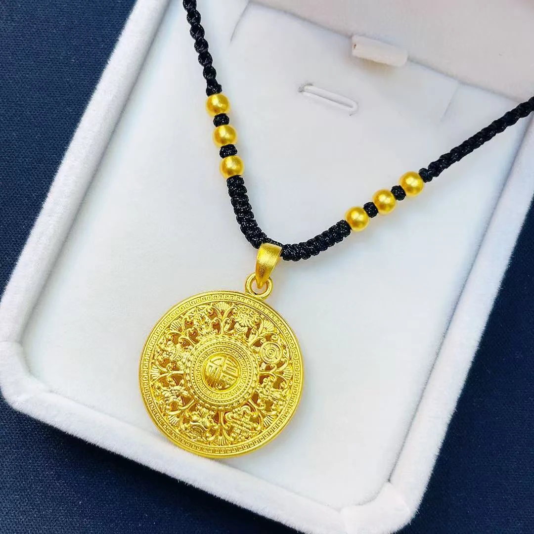 足金999罗盘吊坠时尚手工编绳项链