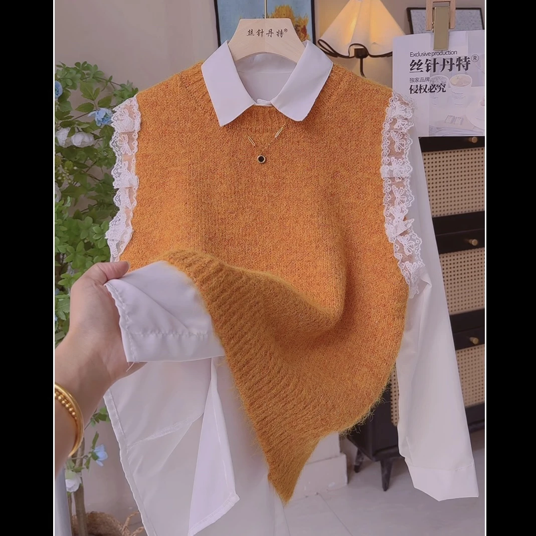 欣-两蕾丝坎肩春款蕾丝马甲女冬高级感针织毛衣背心