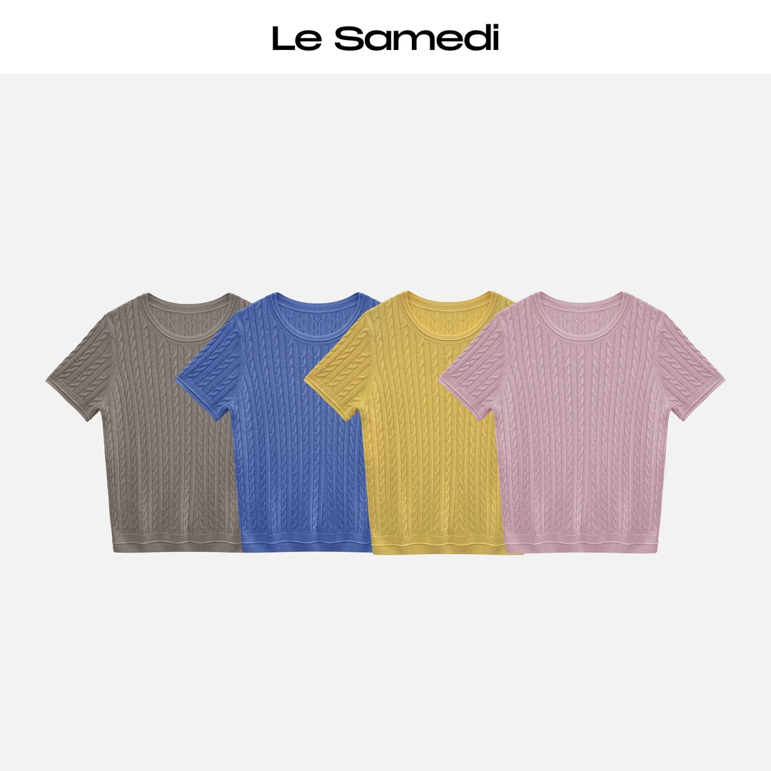 Le Samedi【青藤俱乐部】真丝羊绒 高智感老钱立体绞花针织短袖T