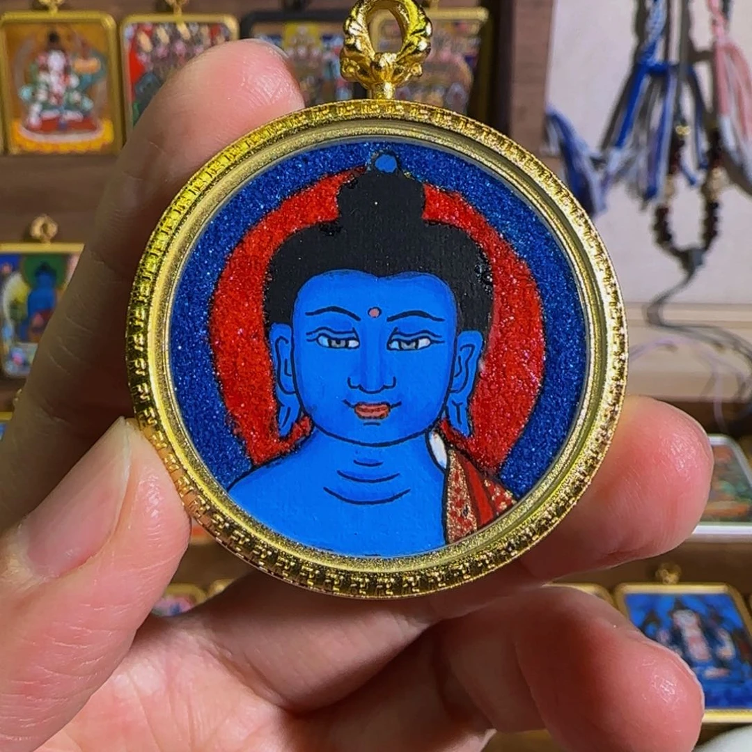 吊坠纯手绘唐卡药师佛3.5cm