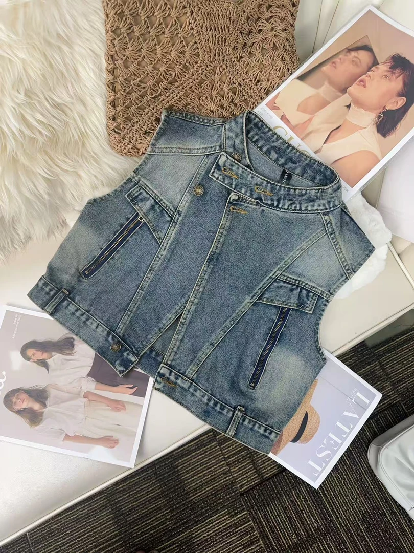 牛仔马甲女款夏季薄款洋气复古无袖坎肩背心马夹机车短款外套上衣