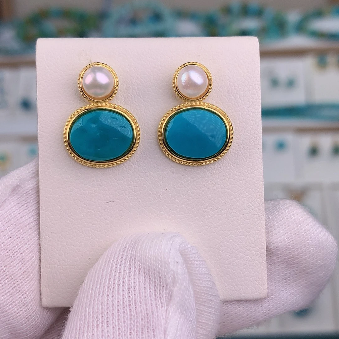 银S925镶嵌绿松石耳饰