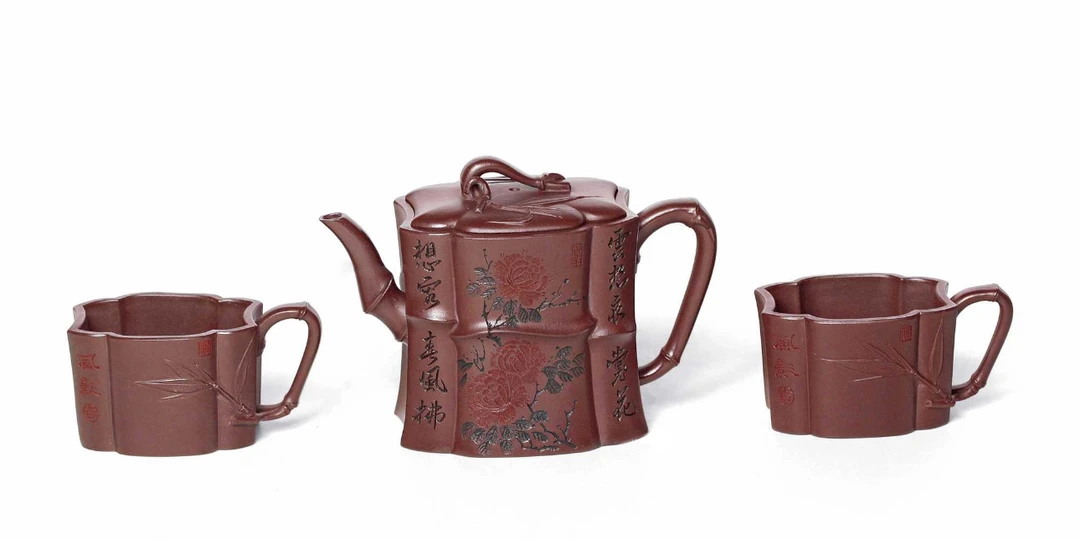 凡凡会客厅 JW黄婷220 玉竹套组 玫红紫泥 300cc 紫砂壶