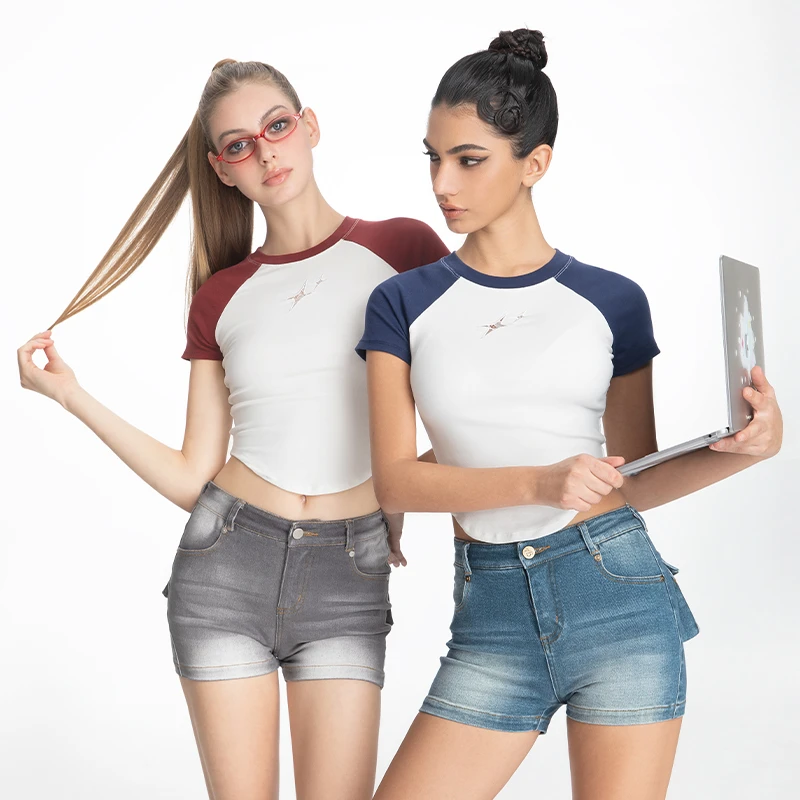 ABMY 辣妹高弹中腰水洗包包牛仔短裤女3D口袋修身百搭包臀热裤