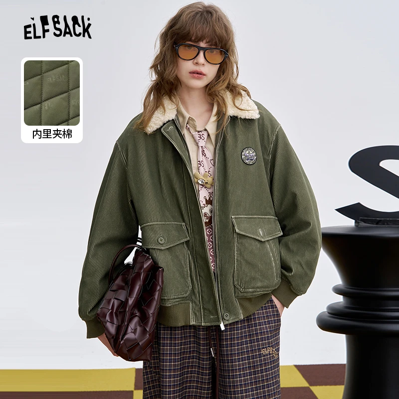 【云c专属】妖精的口袋复古军绿色棉衣外套女2025冬季新款毛绒