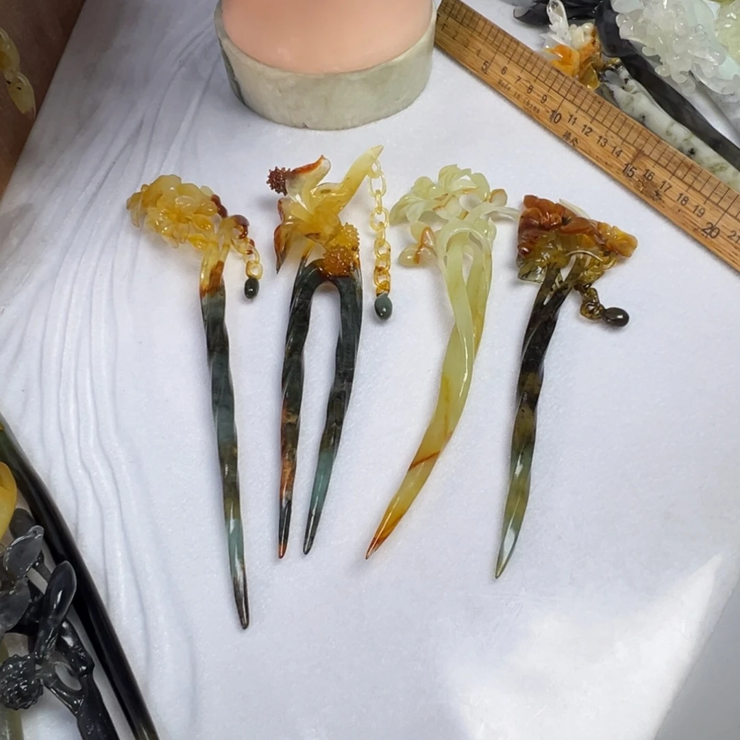 逸***瞳定制蛇纹石玉毛货发饰