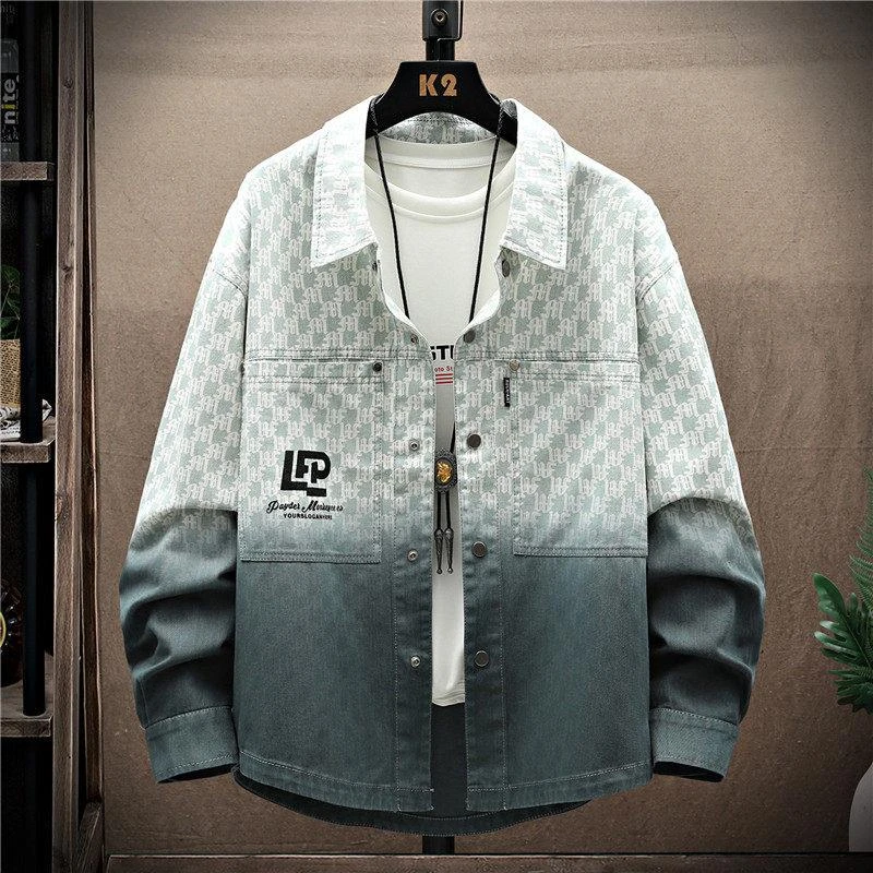 FAVMARTHA碎花百搭休闲渐变帅气春夏季新款男士痞帅个性设计感衬