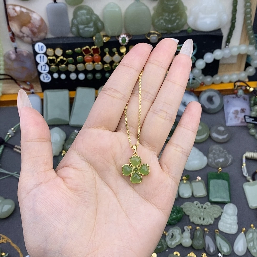 和田玉银S925镶嵌吊坠(不含链)