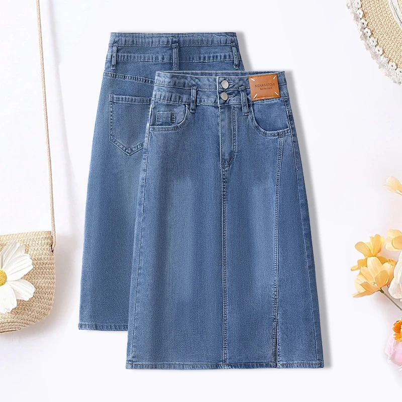 牛仔半身裙女夏季薄款包臀裙2025新款复古直筒宽松a字中长款半裙