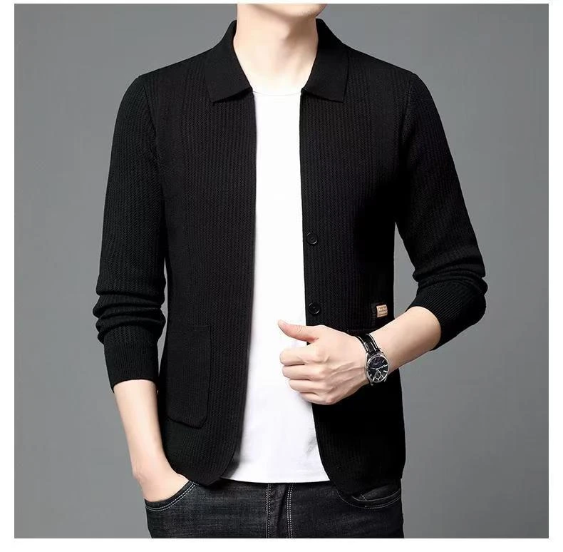 翻领休闲毛衣开衫不变形不起球商务针织衫纯色外穿