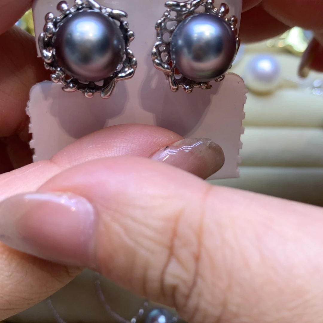 银S925镶嵌耳饰海水珍珠