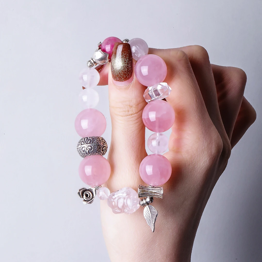 925银手链 七 <甜桃> S10053樱花雨花朵粉色晶晶幽幽串珠手链