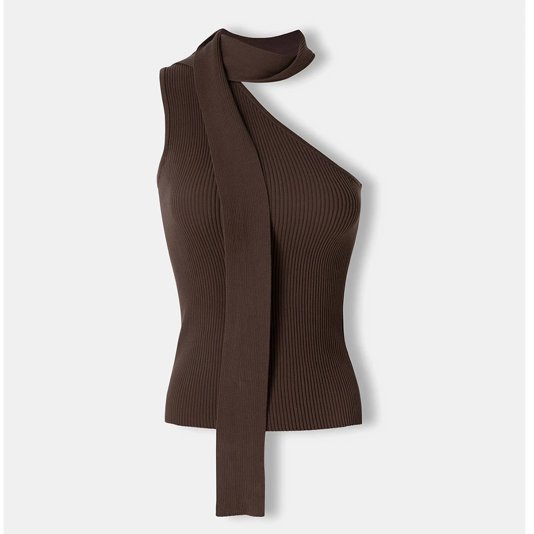 Crainfull【摩卡小姐】14针天丝真丝混纺不规则飘带纯欲辣妹上衣