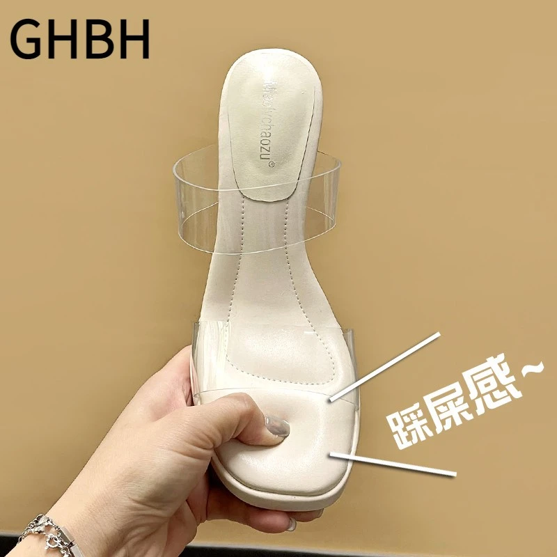 流行踩屎感~~防水台透明高跟鞋女粗跟凉拖鞋水晶小码3233凉鞋外穿