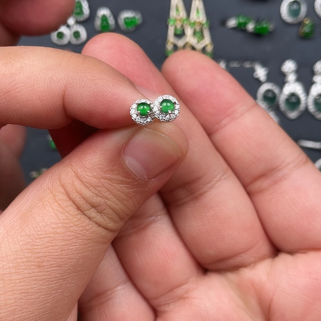 翡翠银S925镶嵌耳饰