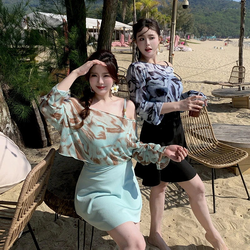大码连体泳衣女显瘦遮肚裙式防晒海边度假三件套纯欲风高颜值泳装