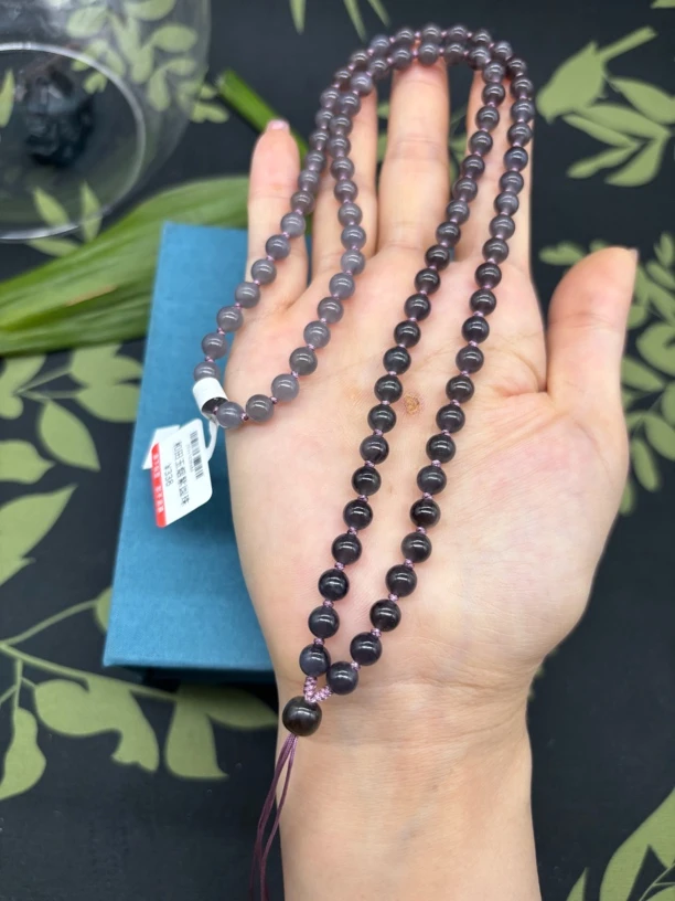 保真天然和田玉深烟紫圆珠6mm项链玉石挂件绳毛衣链时尚百搭款