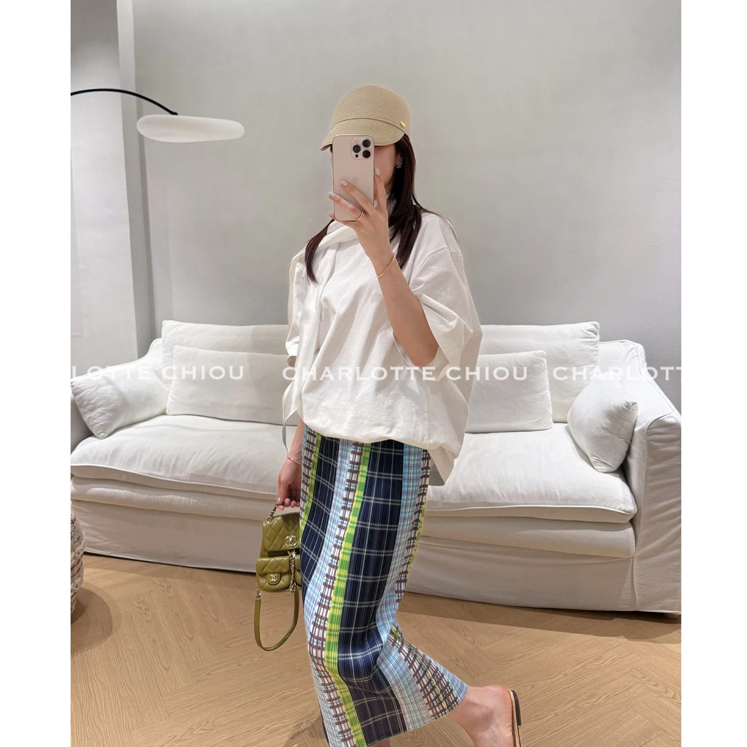 CHARLOTTE CHIOU夏威夷风情 三宅褶皱肌理艺术感修身半裙