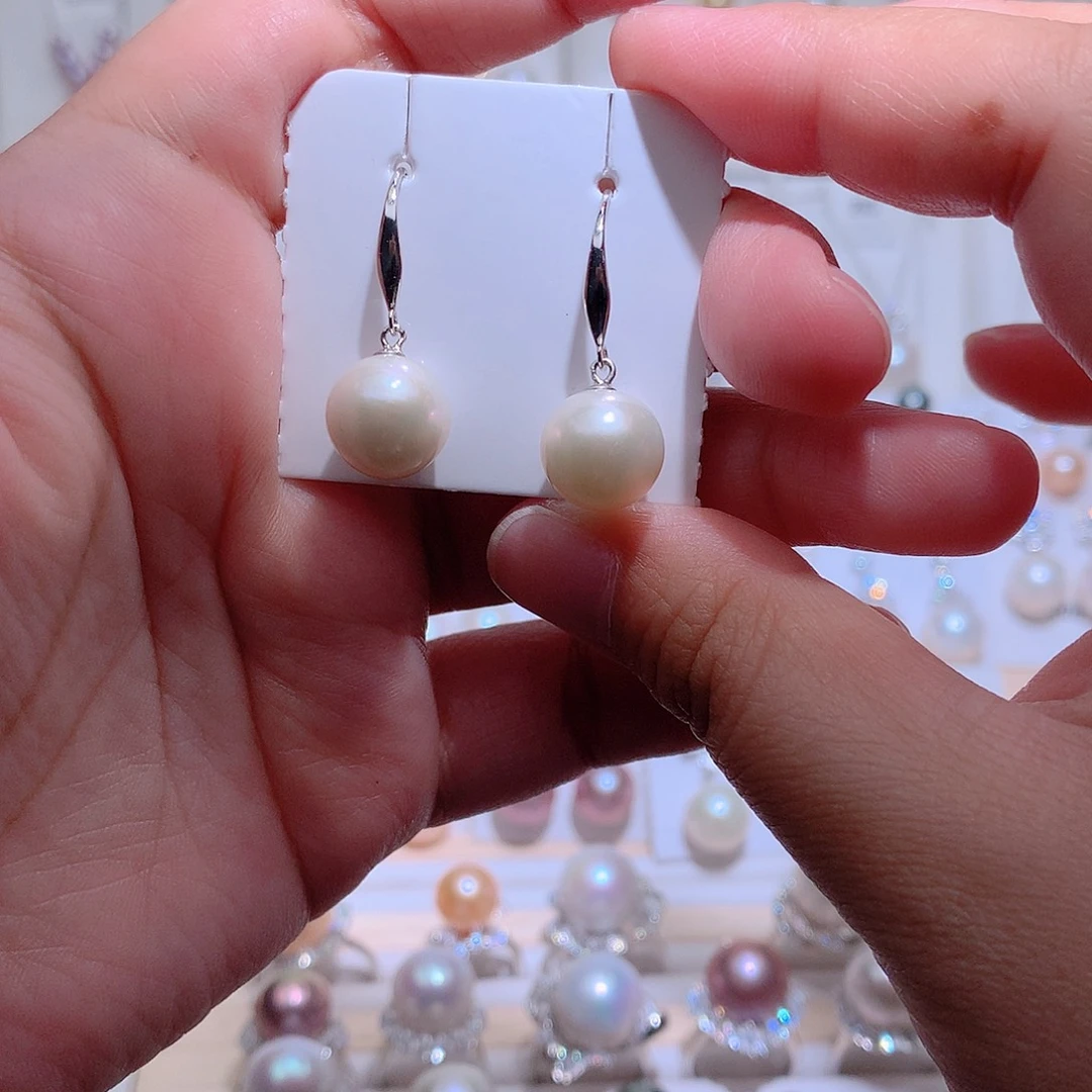 银S925镶嵌耳饰淡水珍珠CC11.2mm