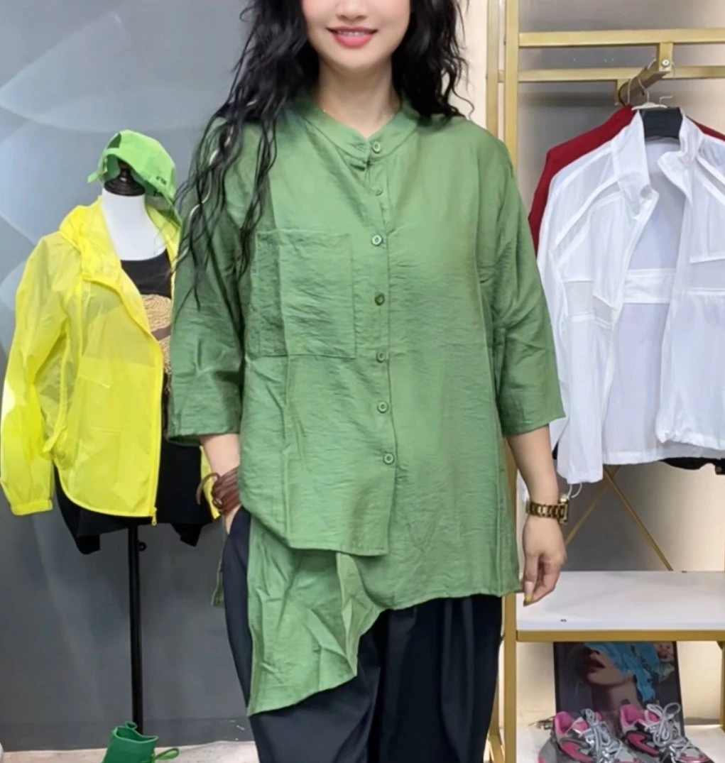 奇奇家潮派大码夏季新款宽松韩版时尚文艺范设计感不规则衬衫