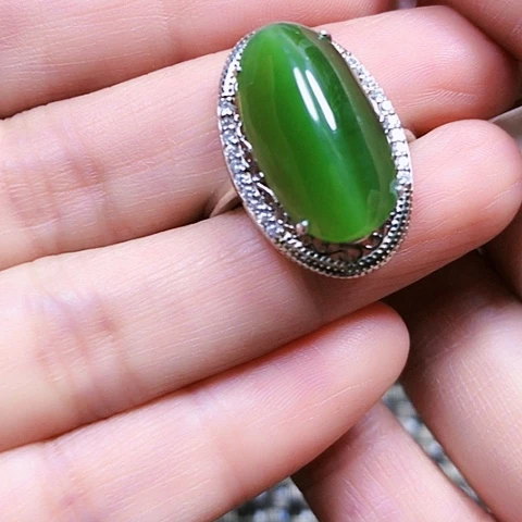 和田玉银S925镶嵌戒指