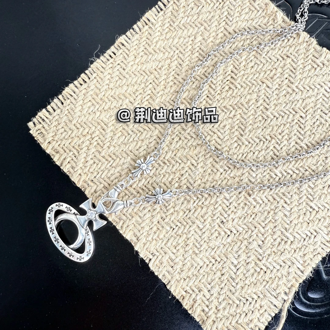 铜合金锆石吊坠 复古做旧克罗土星十字架中古吊坠项链XL-1080