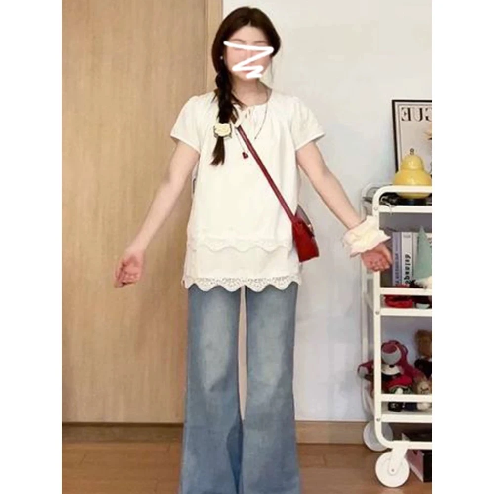 小众休闲女款个性百搭纯色蕾丝上衣