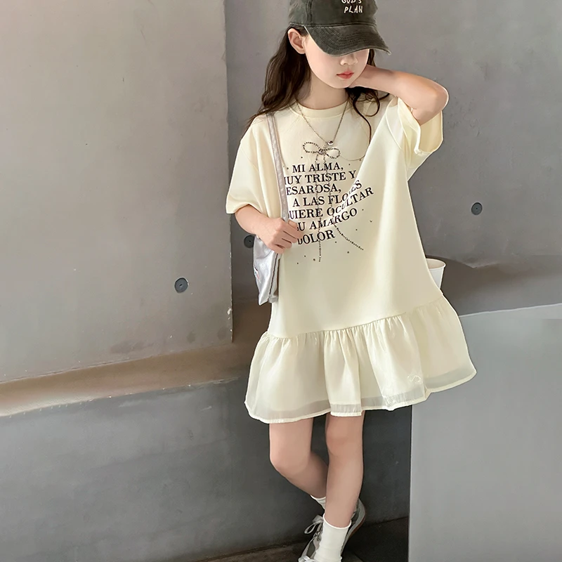 女童连衣裙夏季纯棉欧根纱卫衣裙韩系女孩6-12岁韩版15岁宽松裙子