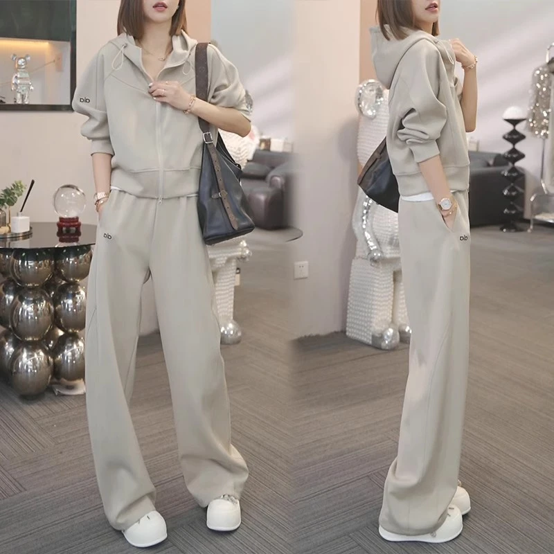 休闲时尚套装女2025年减龄高级感连帽外套阔腿裤秋季穿搭一整套潮