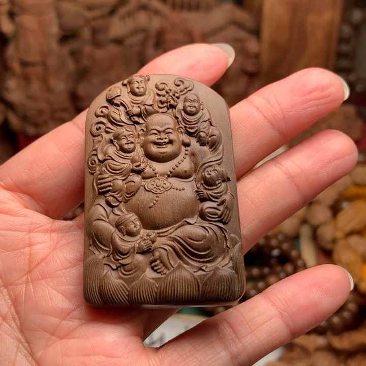 檀香木无事牌老山檀弥勒牌微瑕阴沉