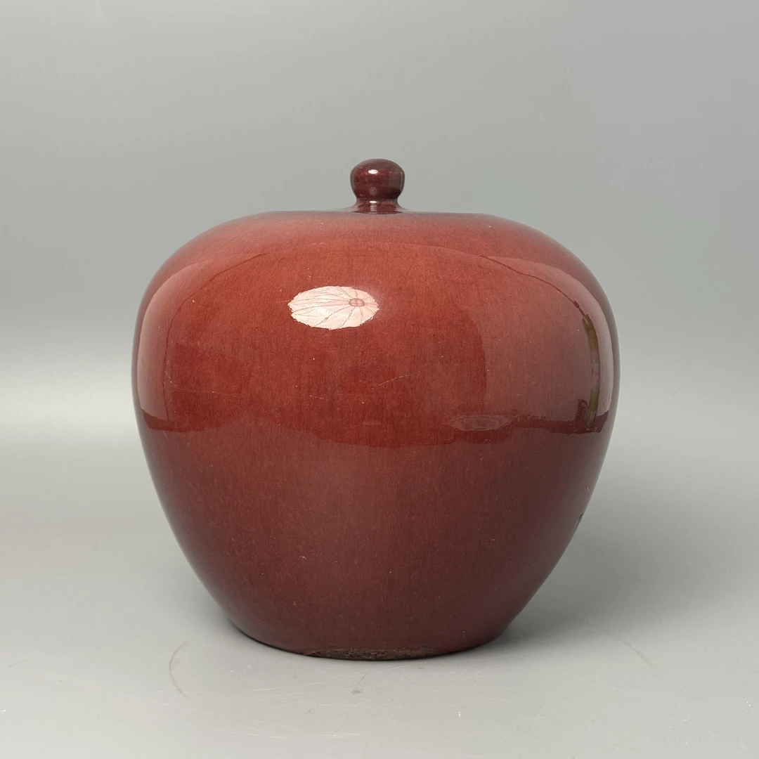艺术收藏品 红釉西瓜罐创意陶瓷