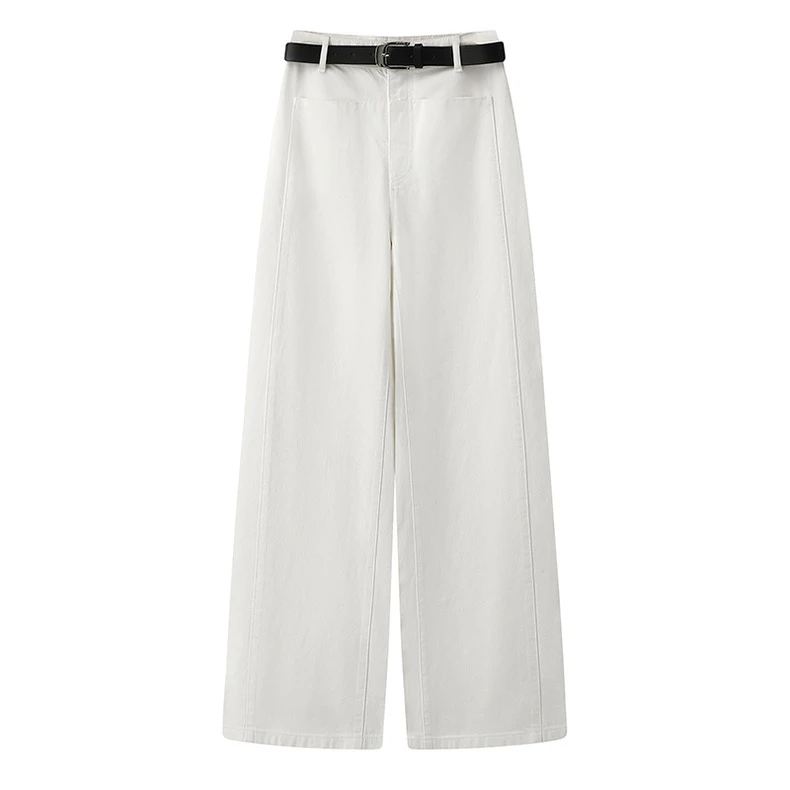 艾系2025春季新款休闲百搭白色高腰直筒牛仔裤女3243