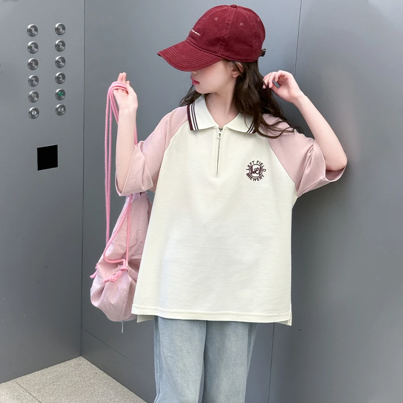 女童夏季洋气时髦polo衫短袖套装女大童夏装儿童夏款休闲牛仔裤潮