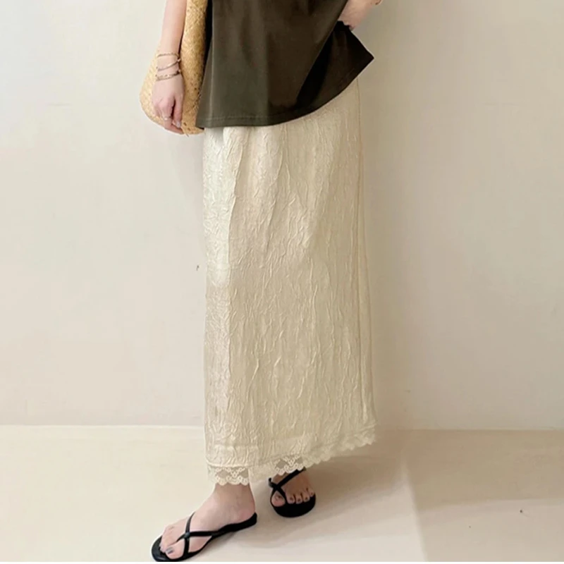 2025新款高腰A字裙显瘦法式时尚垂感凉凉中长款后开叉半身裙超薄