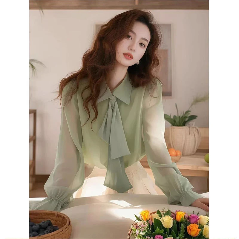 2025春季新款洋气设计新小众独特蝴蝶结气质高级感减龄衬衫上衣