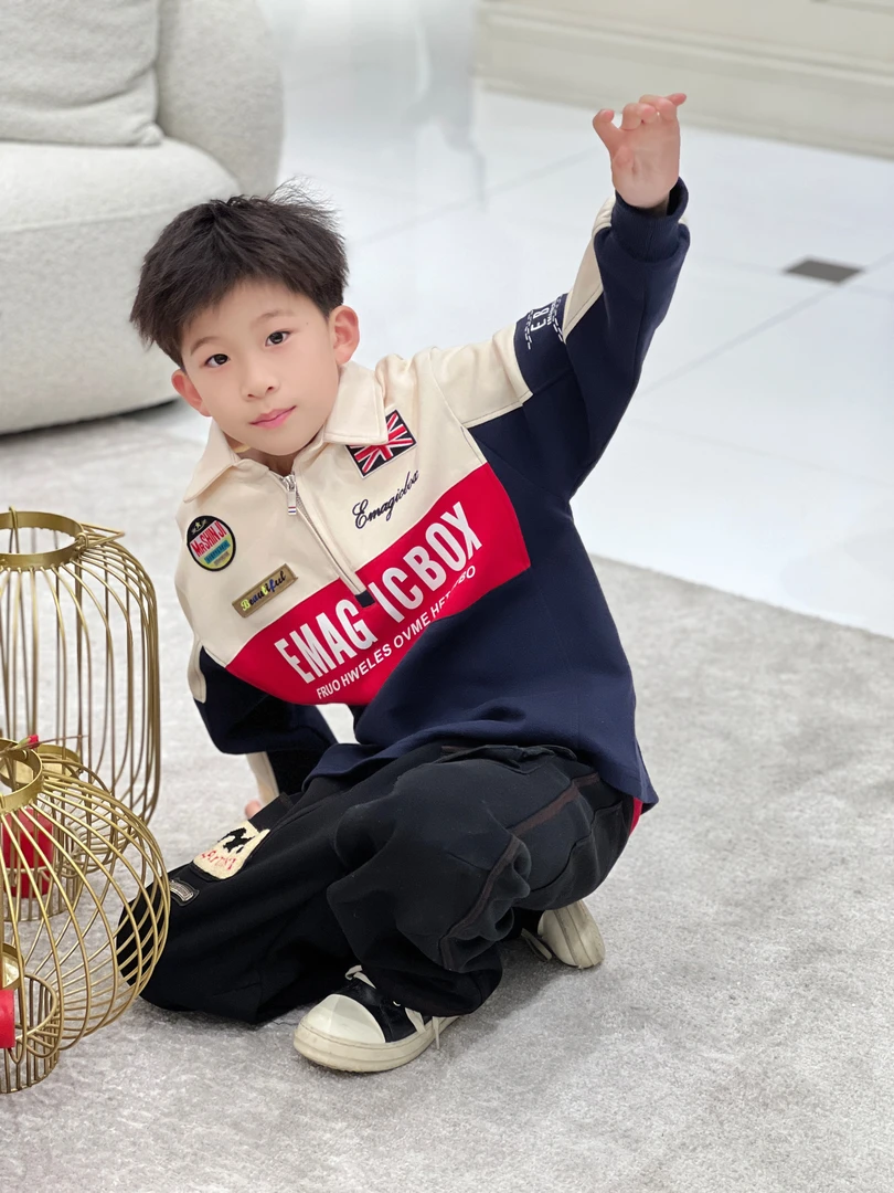 --潮牌童装定制“高端绅士”儿童限量款POLO长袖T恤B5386