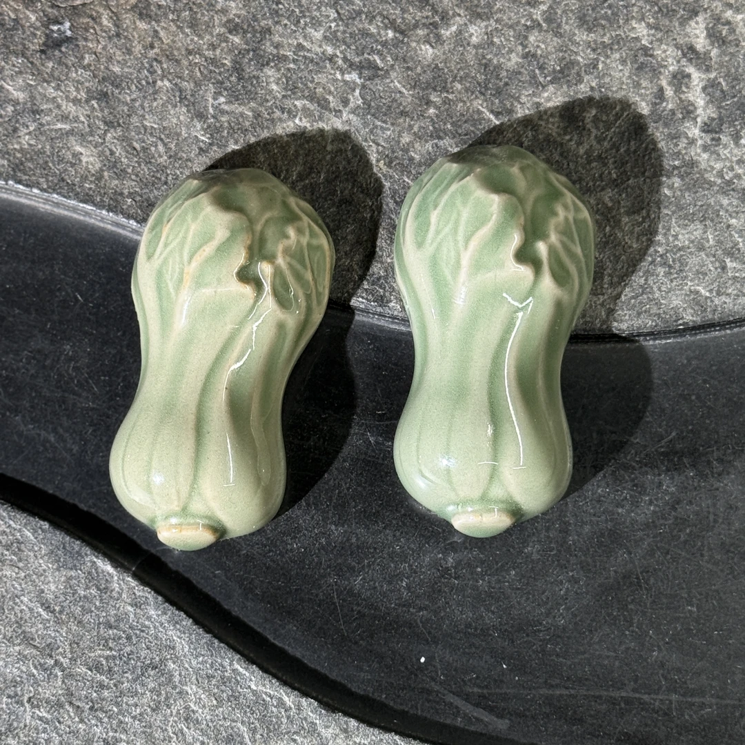 【长安知己】中国非遗「古风蔬影餐茶托」耀州窑青瓷白菜丝瓜筷子托