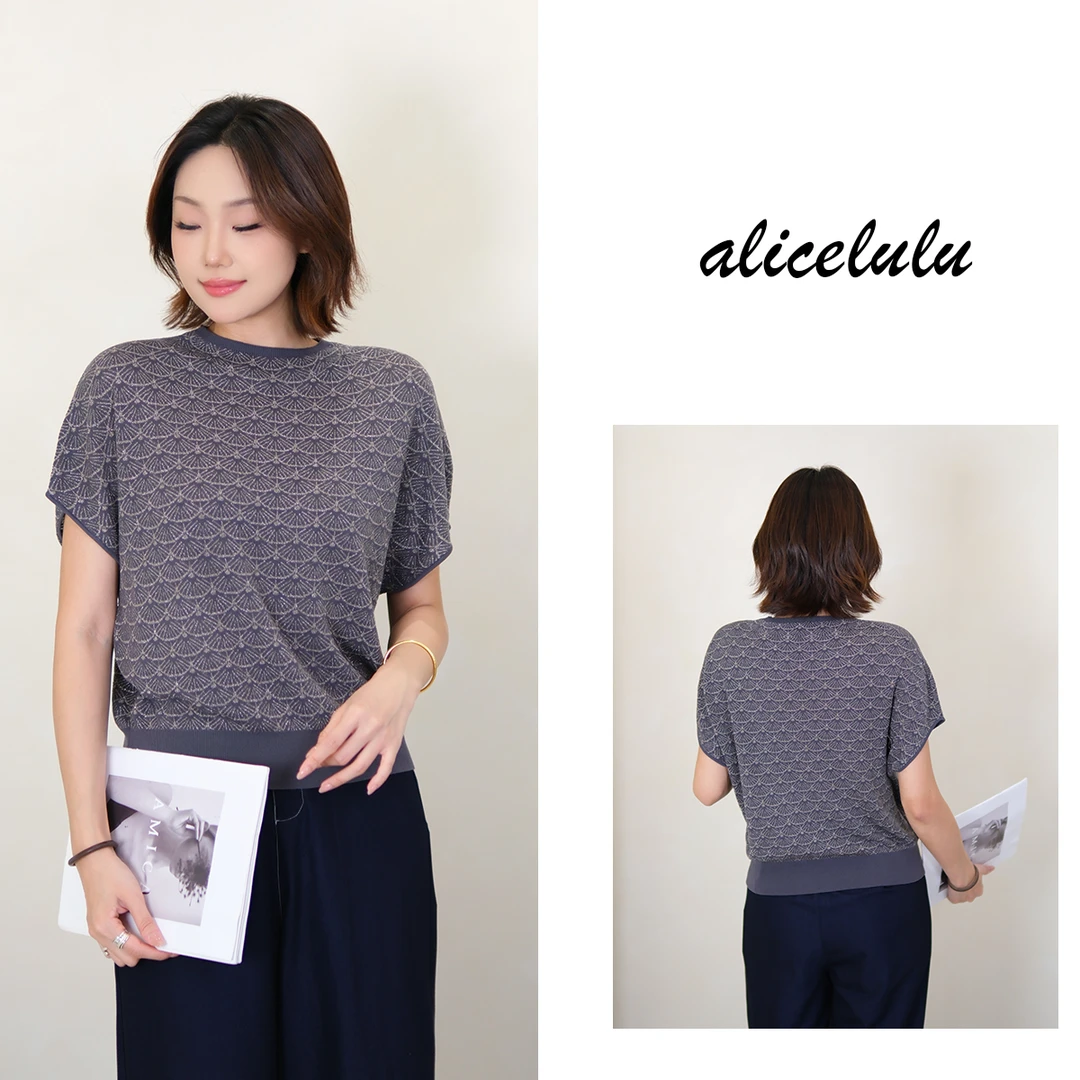 5 alicelulu 圆领提花薄款短袖针织衫透气宽松百搭 S2143796U