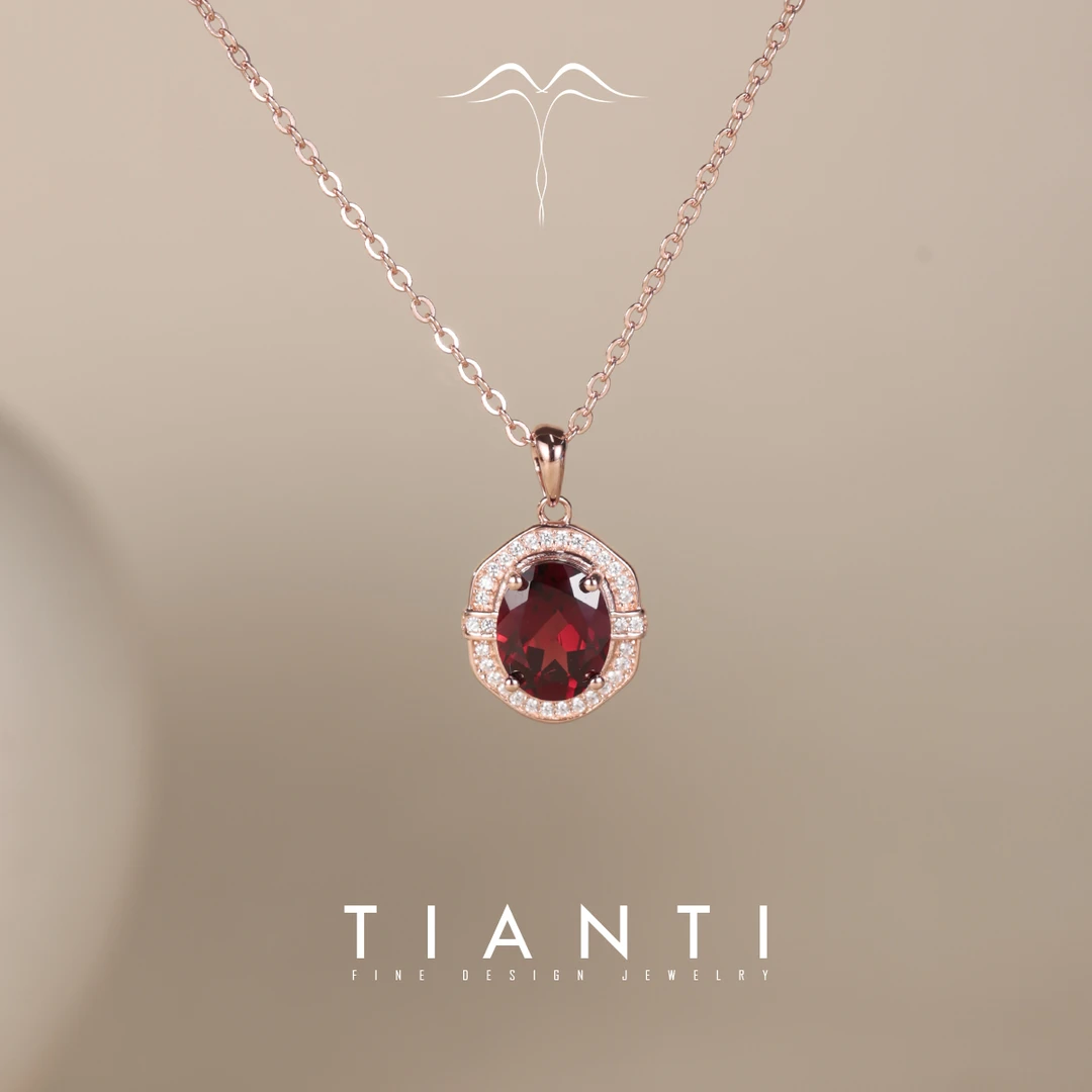 TIANTI/天缇【冉晴】8X10天然石榴石项链S925银镀玫瑰金色轻奢