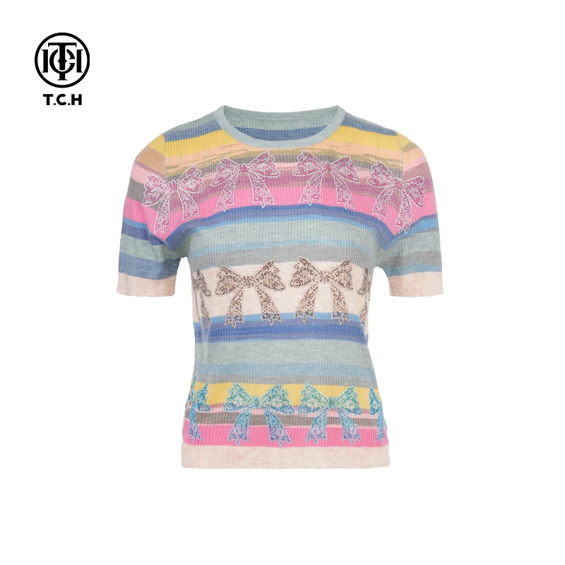 TCH服饰店-潮牌25春夏新款彩色休闲青春针织衫T75A10E5006