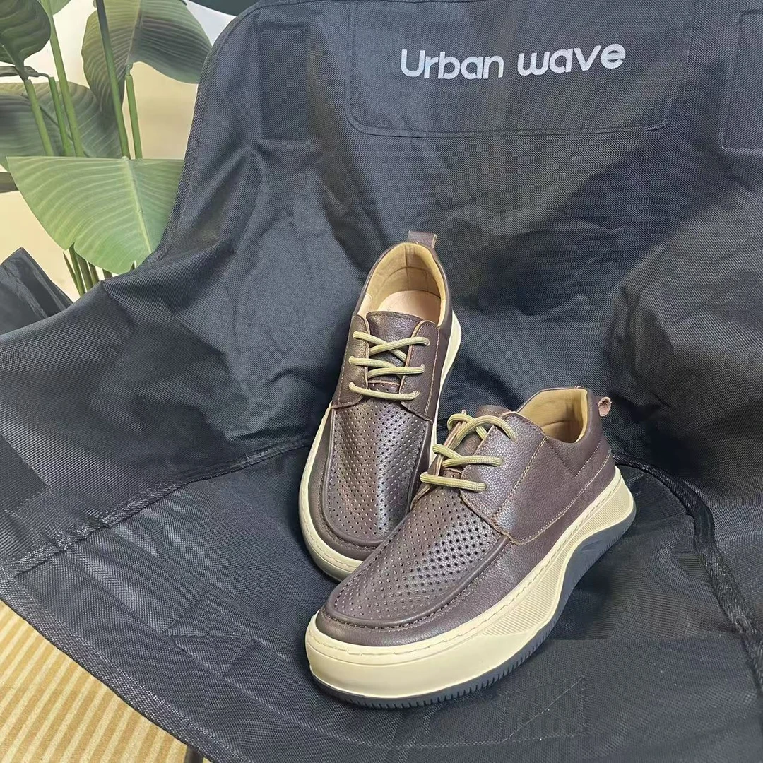 头层牛皮增高透气系带除臭休闲皮鞋时尚夏季英伦单鞋镂空网面032