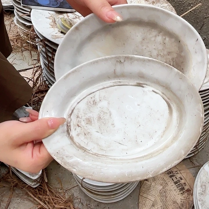 摆件景德镇高温陶瓷椭圆小碟一对