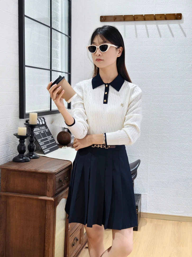 保罗彼得专柜正品女士长袖翻领针织衫撞色休闲软糯舒适LLECZ00821