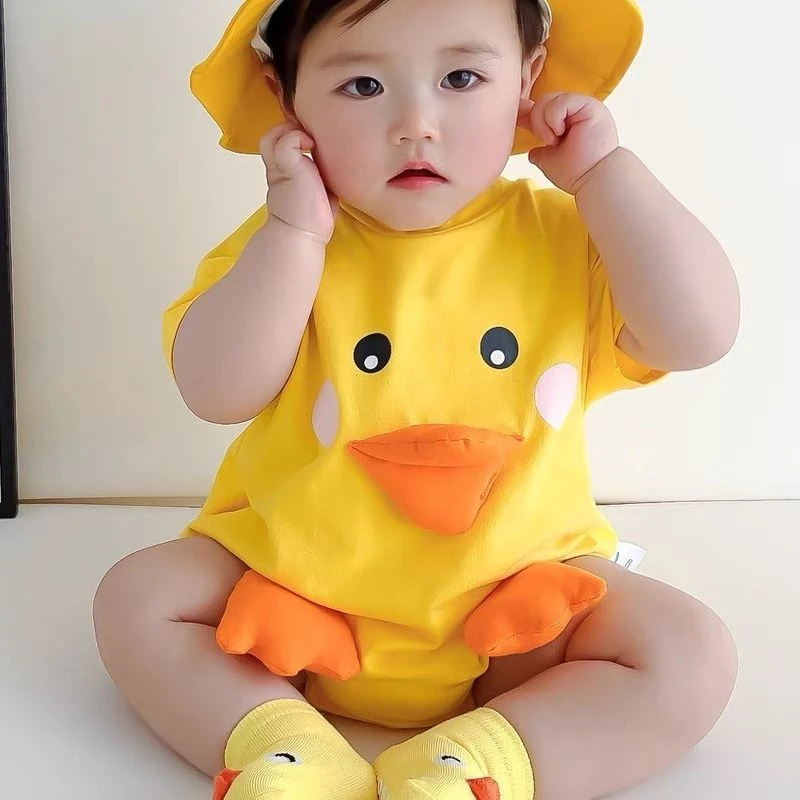 婴幼儿包屁衣男女宝宝超萌可爱立体小黄鸭衣服薄款连体衣哈衣爬服
