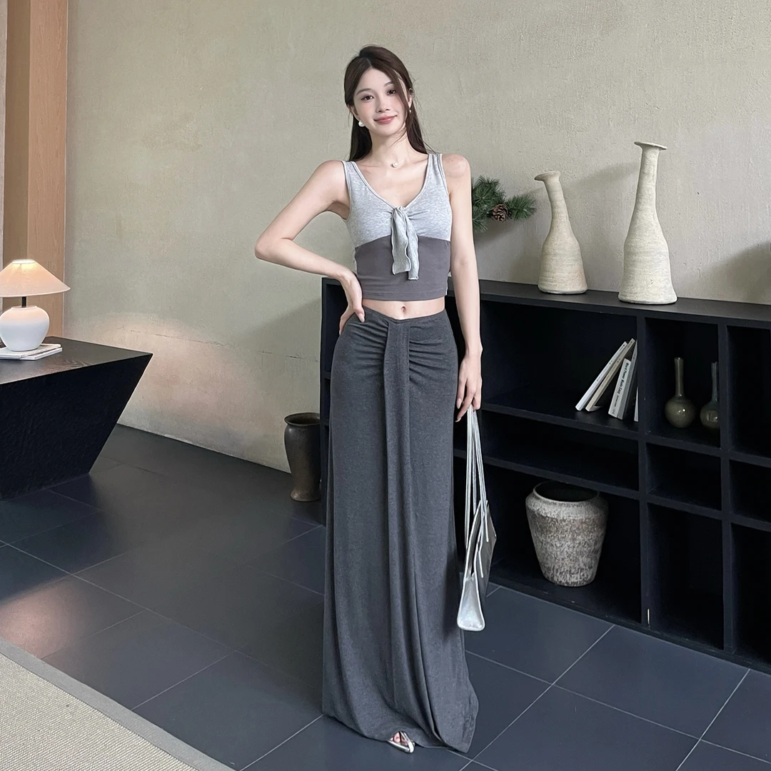 KaDaiShan 高个子拼色时尚套装女通勤御姐风垂感长款半身裙两件套