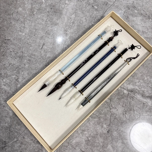 B128号 高货毛笔5支 礼盒装（清水试笔，蘸墨不退）
